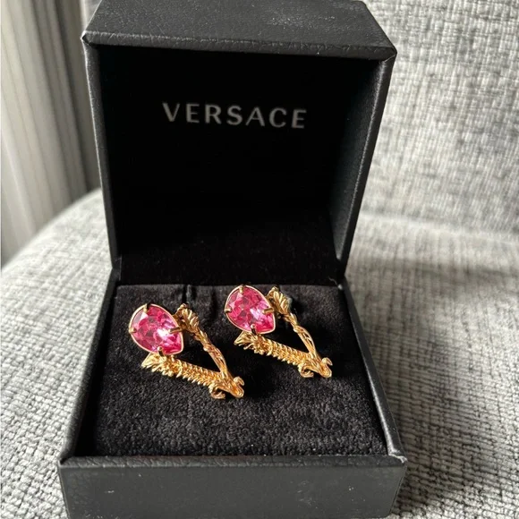Versace Gold Earrings with Pink Accents - Picture 3 of 7